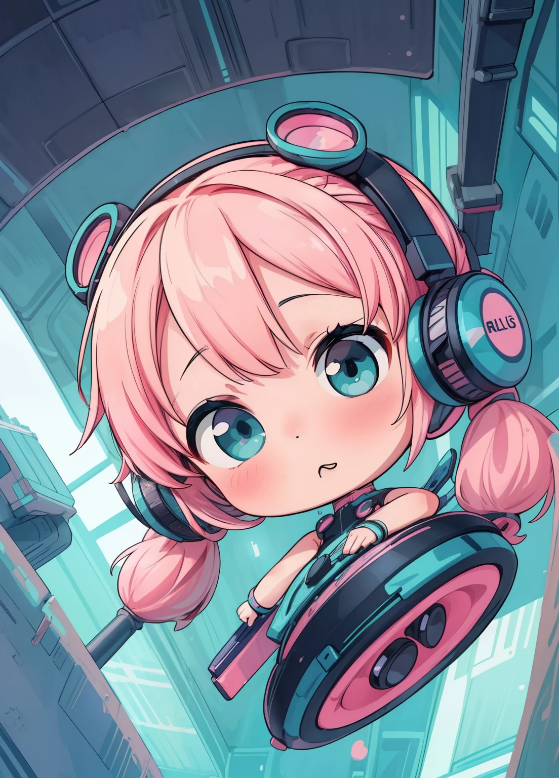 (masterpiece、Highest quality、Highest quality、Official Art、Beautiful and beautiful:1.2)、(One girl:1.3)Hatsune Miku、Twin tails,Beautiful breasts,(Highest quality, 4K, 8K, High resolution, masterpiece:1.2), Very detailed, Sci-fi close-up of a hairy woman in a helmet, ((Radio City, Rich changes in light)), Very complex and detailed expression, Science fiction fusion, bear girl, Cyberpunk Fashion, High Contrast, (((Expressing Chibi Kawaii:1.2))).