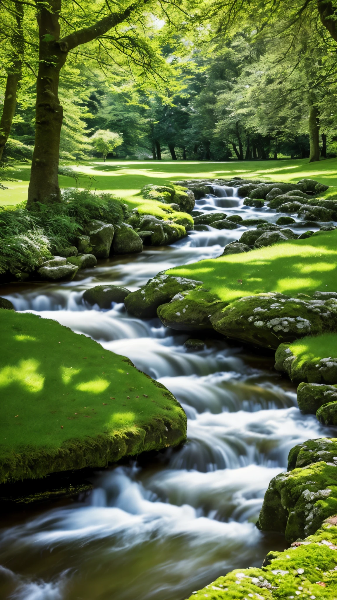 tmasterpiece,super detailing,best qualtiy,Perfectcomposition,A high resolution,Natural soft light,Photographic realism style,SLR shooting effect,8K。Summer woods,A big tree by the stream,lawns,sonoko,benches,Woods in the distance,Sunny breeze