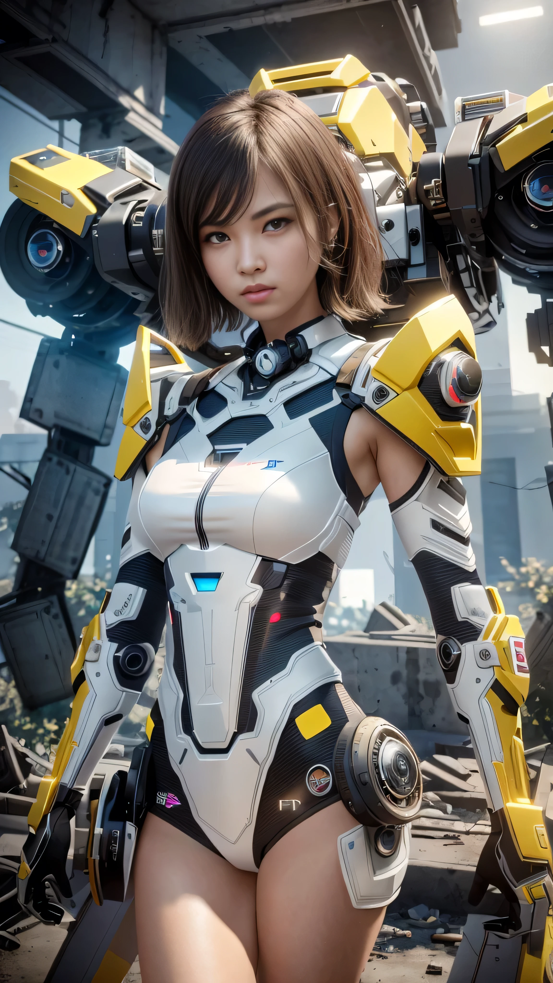 Raw quality, ((Highest quality)), ((masterpiece)), (High definition:1.3), 。.3d,Shitmeka, Beautiful cyberpunk woman with a mech in the ruins of an abandoned war city, Portrait Photography, The arm is raw skin, Ancient Technology,Ticker(High Dynamic Range),Ray Tracing,nvidia RTX,Super-resolution,Unreal 5,Sub-surface Scattering,PBR Texturing,Post-processing,Anisotropic Filtering,Depth of written boundary,Maximum clarity and sharpness,Multilayer Texture,Albedo and Specular Maps,Surface Shading,Accurate simulation of light-material interactions,Perfect proportions,Octane Rendering,Two-tone lighting,Low ISO,White balance,Three-part method,Wide aperture,8K live,Efficient Subpixel,Subpixel Convolution,Light-emitting particles,Light Scattering,Tyndall effect