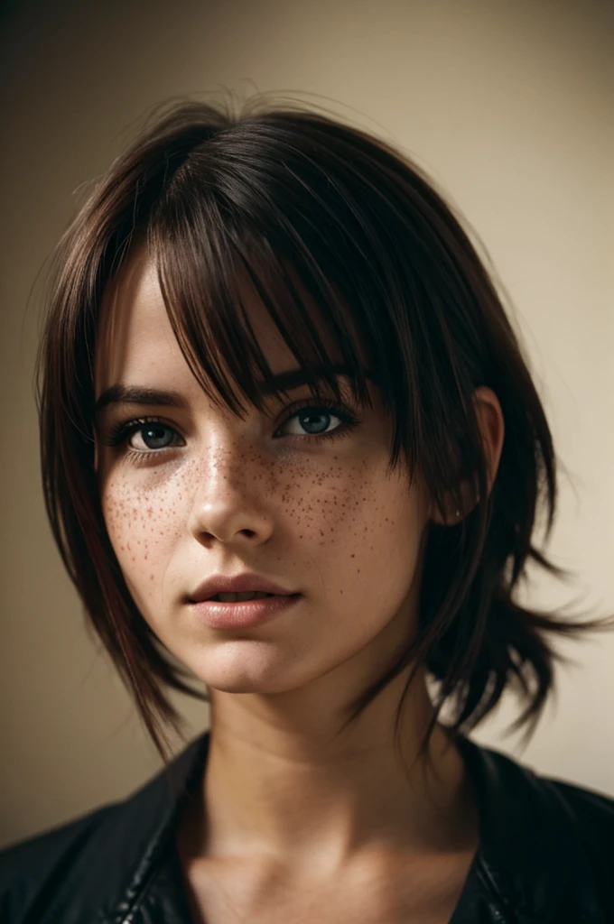 (editorial photograph of a 20 year old Tifa Lockhart), (highly detailed face:1.4) (smile:0.7) (background inside dark, moody, private study:1.3), dark background, by lee jeffries, nikon d850, film stock photography, 4 kodak portra 400 ,camera f1.6 lens, rich colors, hyper realistic, lifelike texture, dramatic lighting, cinestill 800, messy hair, serious, (freckles:].4), pale skin, cute sexy, big breasts, platinum hair