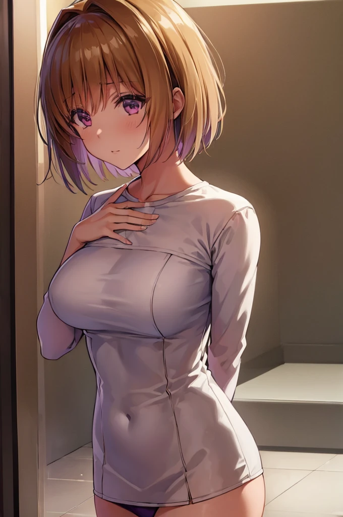 (masterpiece, best quality:1.5), (ultra detailed:1.4), super fine illustration, perfect anatomy, 8k portrait, official art, anime screencap,
1girl,
Kushida Kikyou,
Kushida Kikyou \(youjitsu\),
short hair,
bronze hair,
(purple eyes:1.2), small eyes,
large breasts,
looking at viewer,
cowboy shot,
perfect light, background of indoor,