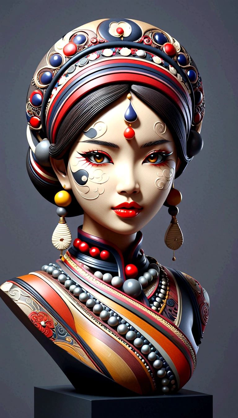 3D sculpture,young asian woman(Thai style)half body,abstract art,greatly exaggerated
