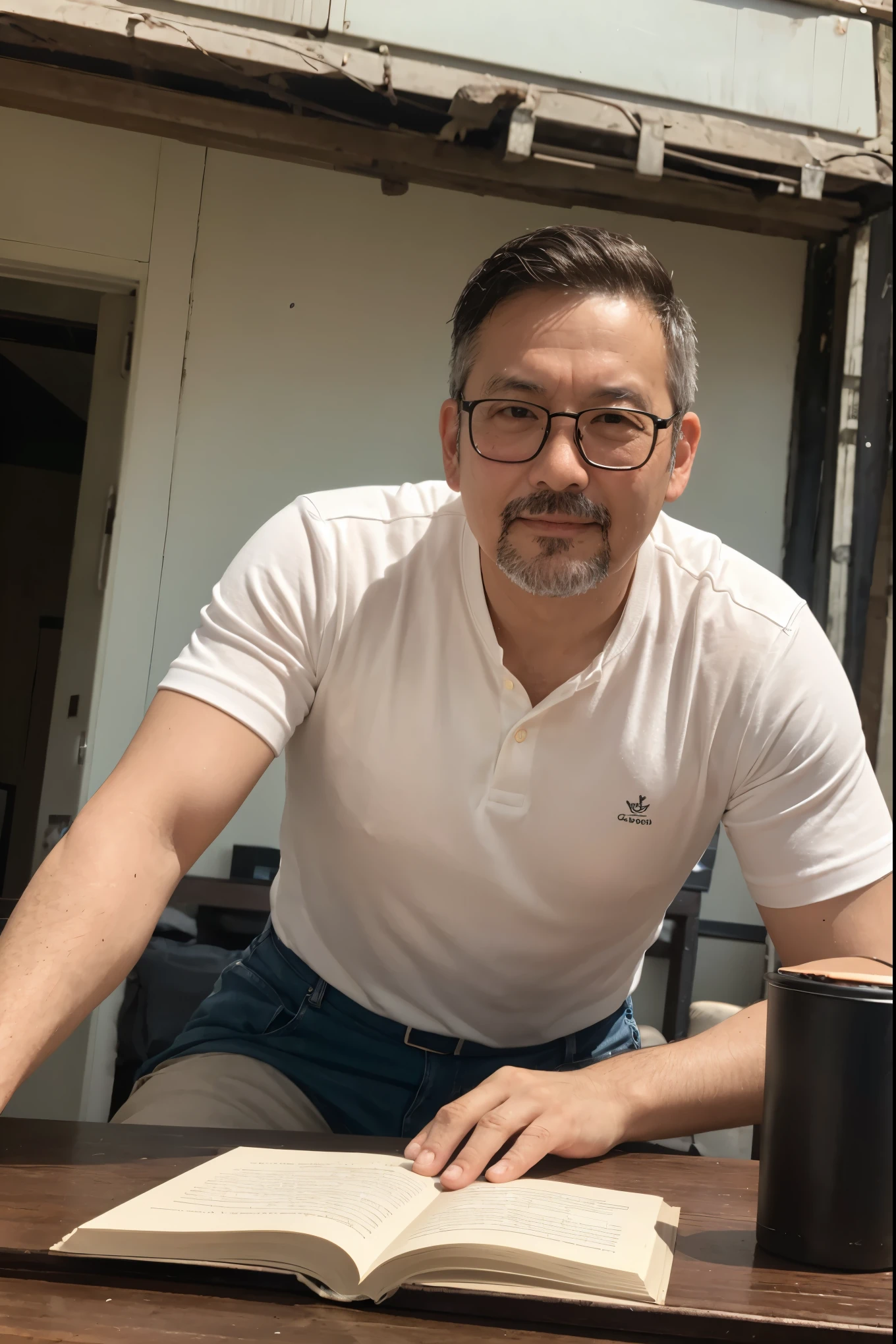 Middle-aged uncle's half-length portrait