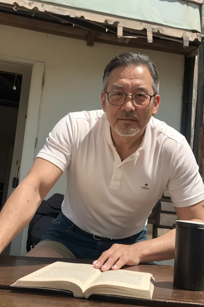 Middle-aged grandfather's half-length portrait