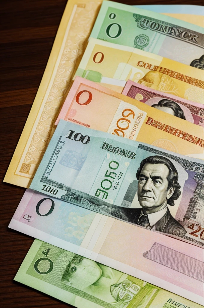 Different currency notes in stack in A4 size