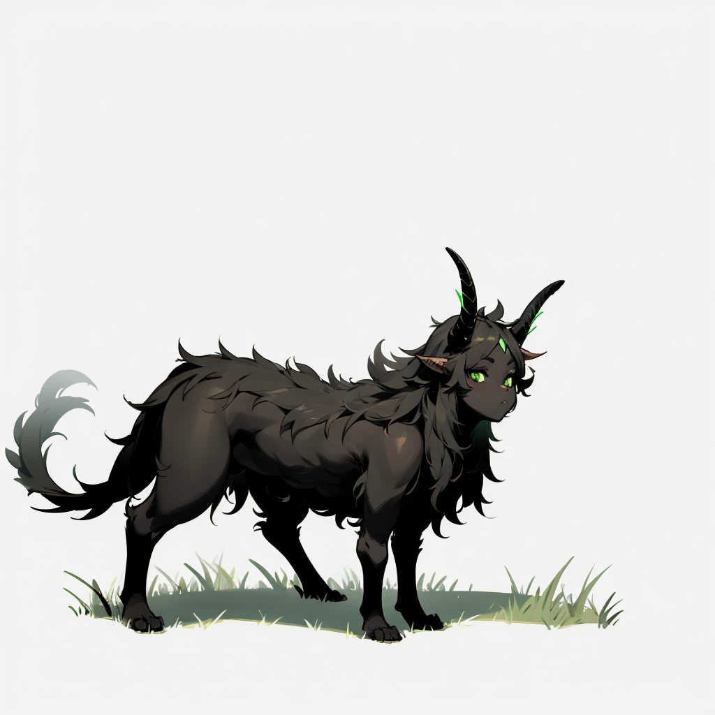 evolution, black and white skin, green eyes, has horns, Grassroots, no background 