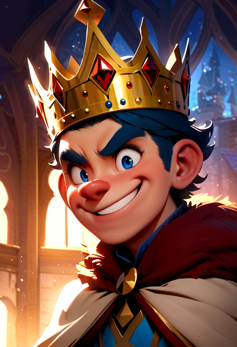 The character is a king, вдохновленный Disney Pixar, He wears a crown, smiling, ,