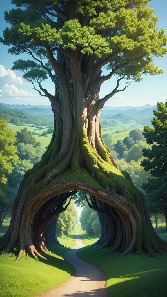 Book cover:
Central Image:
Two intertwined trees with strong roots and lush green leaves.
Background:
A calming and serene landscape with rolling hills and a clear blue sky.
Style:
Digital art with a touch of realism.
