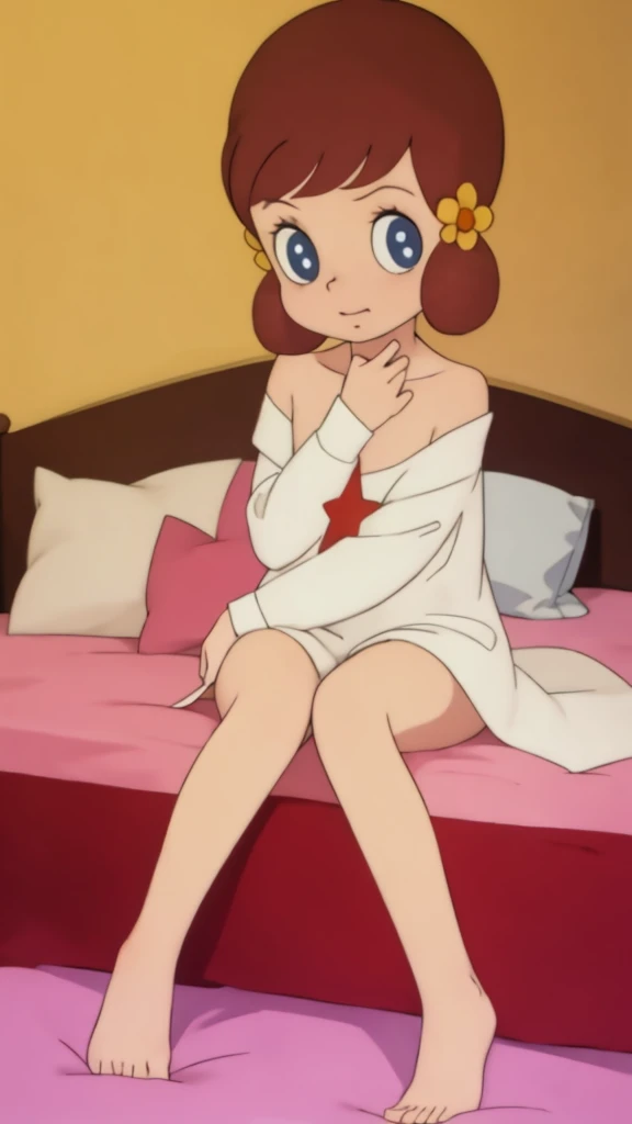 masterpiece, best quality, solo, 1girl, 
 chappy,、Sit on the bed、Spread your legs、Knees up、With legs spread、Completely naked、All Nude、Very embarrassed look、