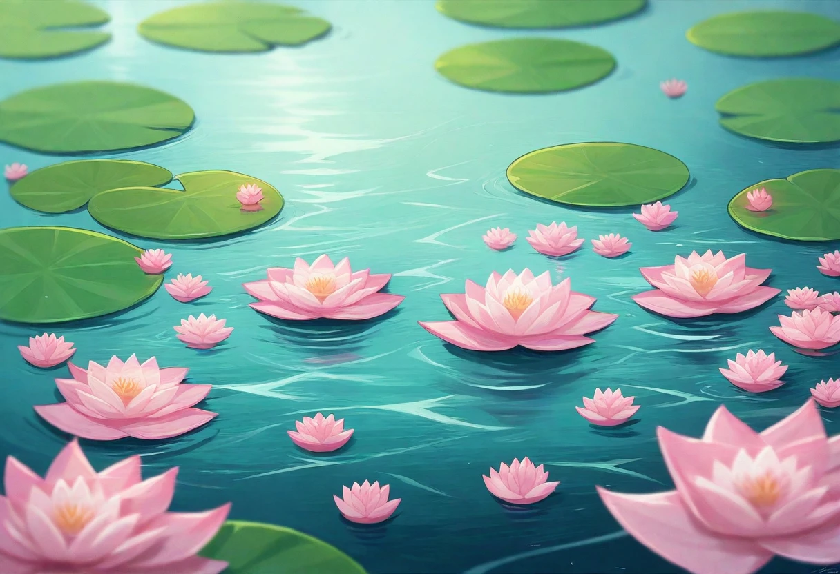 A pink flower floating in a pool of water, lotus flowers on the water, lotus pond, lotus flower, lotus flowers, lotuses, sitting on a lotus flower, pink lotus queen, standing gracefully upon a lotus, lotus, Reflective flowers, Water Lily, with lotus flowers, Water Lily池, Floating in a powerful zen state,水面有goldfish,goldfish,池塘goldfish