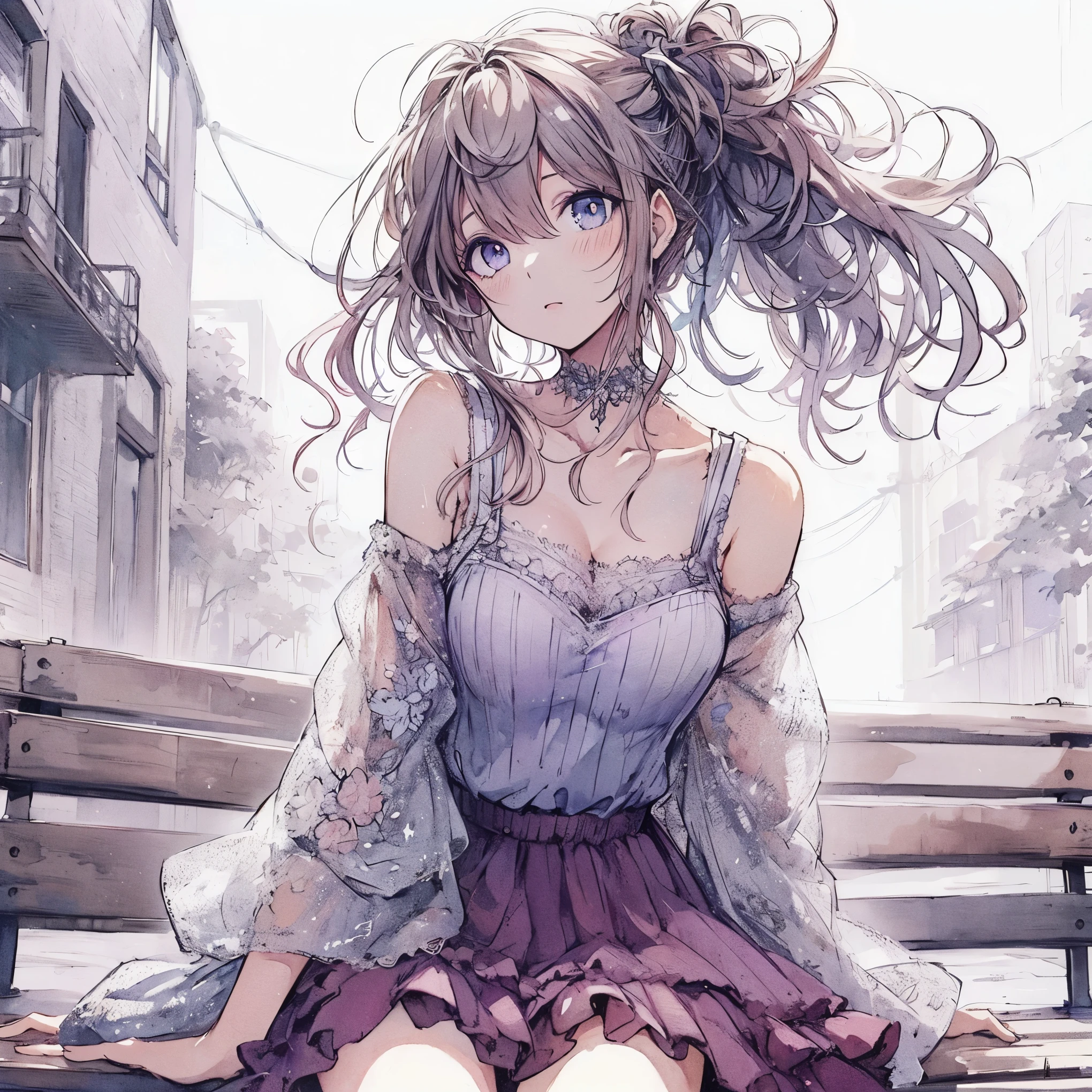 Official art using high-quality hand-drawn watercolor sketch techniques. (best quality,4k,8k,highres,masterpiece:1.2),ultra-detailed,beautiful detailed eyes,A girl with beautiful eyes, everyone, beautiful anime girl, cute anime girl, smooth anime art, anime style, elegant colors, soft lighting, delicate beautiful wet eyes, very coquettish, (beautiful large breast:1.2), (correct hands:1.2),