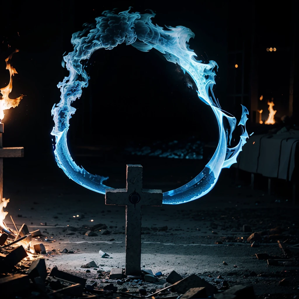 Blue fire flame with a cross in the middle