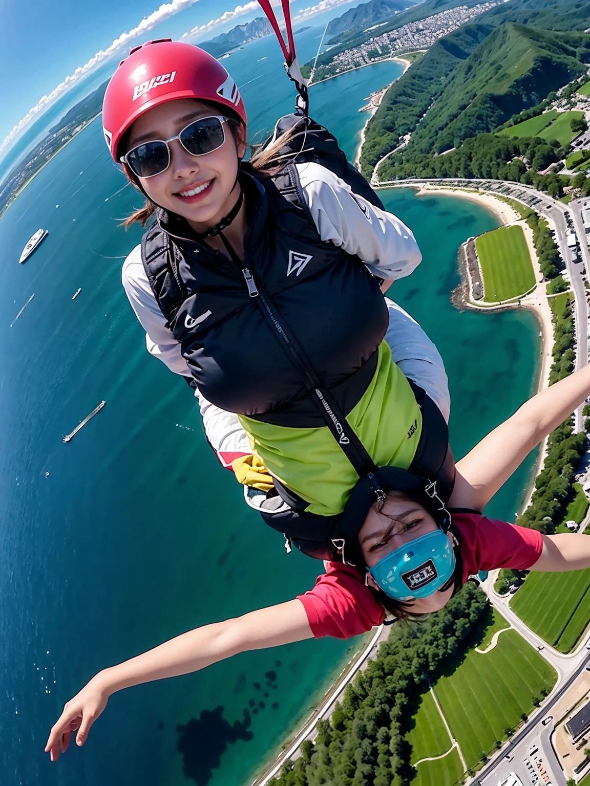 Beautiful 24 Years Korean Girl, Paragliding On switzerland alaps valley, ((On air)), ((Paragliding)), Solo, Air, Realistic, Ultra HD, 8k unity walpaper, Ray Tracing, Beautiful smile, (smile:1.2), (sports bra), (pink jeans), detailed background, Detailed skin, detailed dress , (Detailed paragliding), Real Paragliding, Landing time, Touching ground when landing paragliding, Low height on air, Pose jumping from a height, from below:1.3
