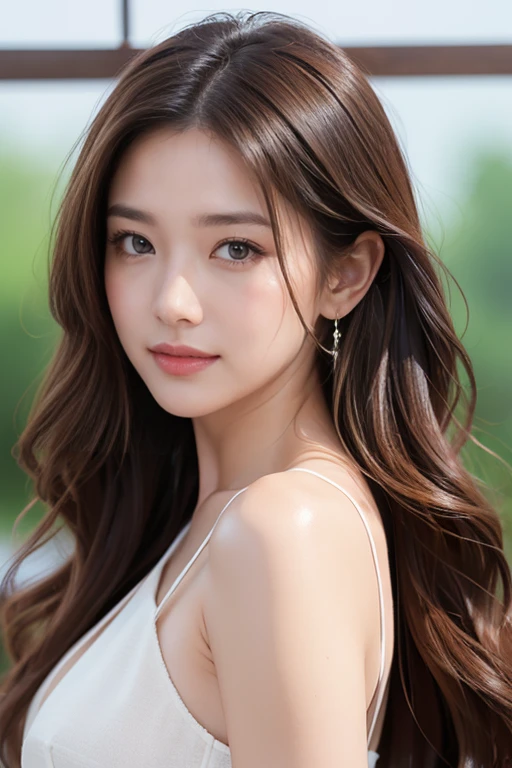 highest quality、4K、Perfect Face、Perfect Style、perfect body、Sunburn、beautiful lady、mature、long curly layer brown hair、Swept-back hair、full body, sexy 、charming、healthy、of the highest quality、in the morning