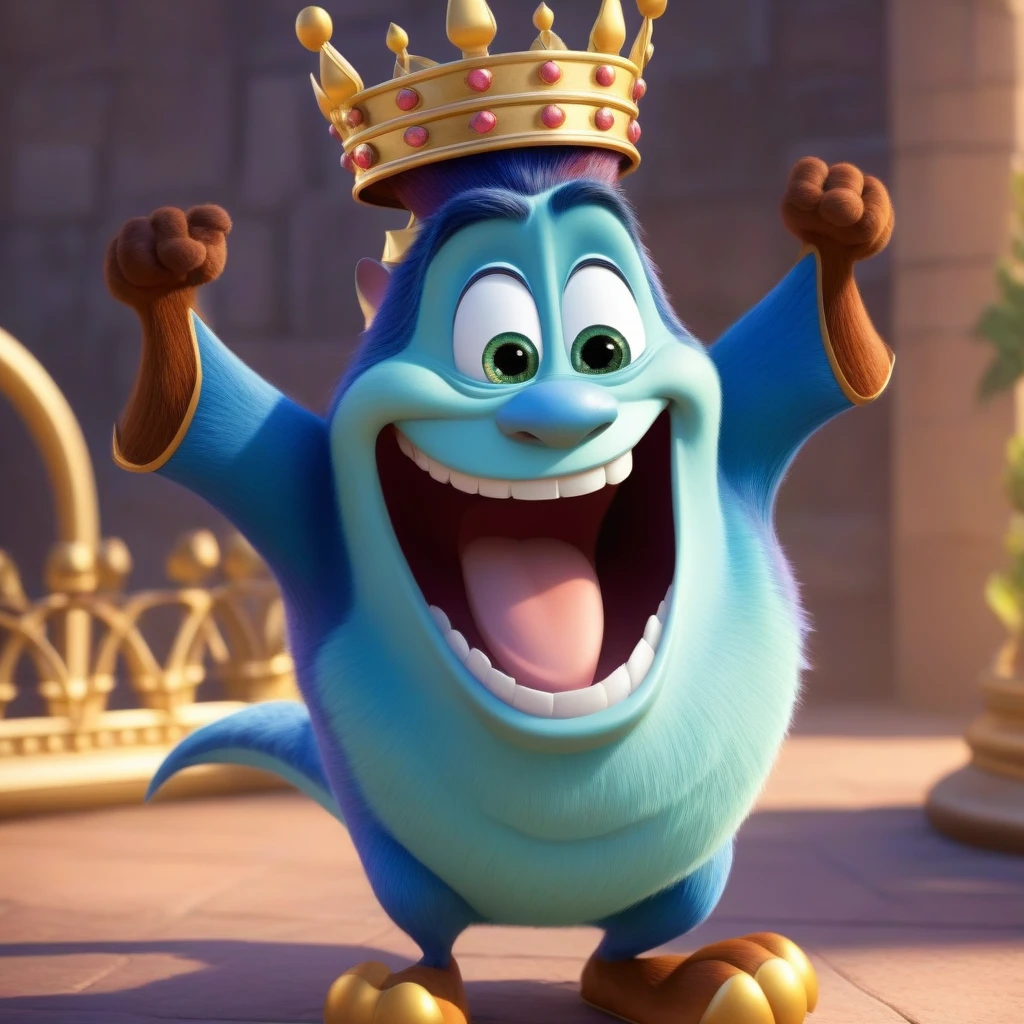 The character is a king, вдохновленный Disney Pixar, He wears a crown, smiling, ,