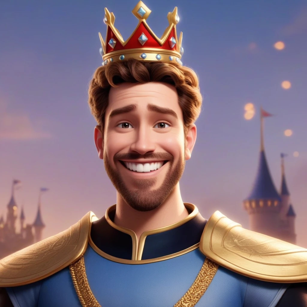The character is a king, вдохновленный Disney Pixar, He wears a crown, smiling, ,
