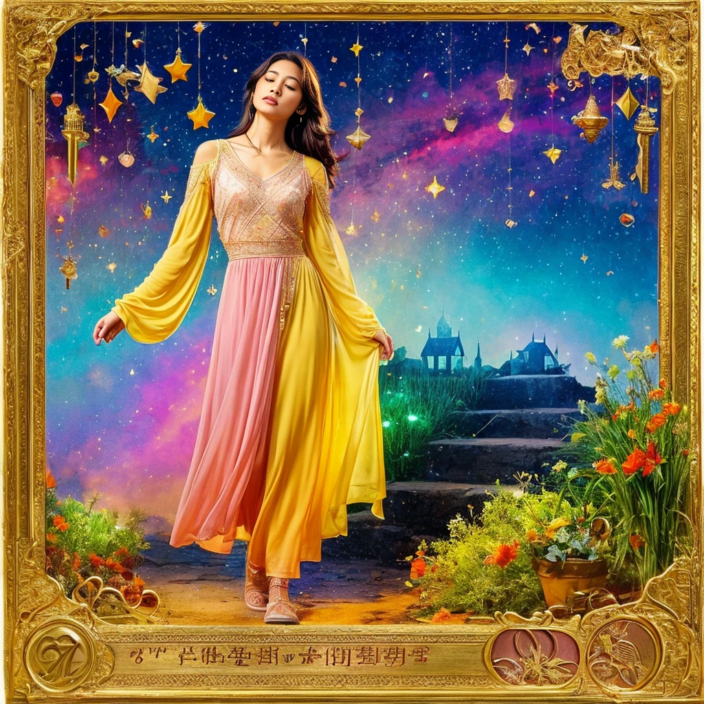 
Background: Divide the background into two halves. The left half should depict a serene, comforting home setting with warm tones (such as soft yellows, oranges, and browns). The right half should illustrate a dreamy, alluring landscape with cooler tones (such as blues, purples, and soft pinks) to represent the longing and temptation.

Central Elements: In the middle, depict a woman standing at the crossroads, facing a difficult choice. Her expression should be one of deep contemplation and sadness. To the left, have a figure of a man, her husband, portrayed with an aura of stability and peace. To the right, depict an older man, her senior, exuding a mysterious and tempting charm.

Foreground: Include subtle symbols around the woman that represent her internal conflict. On the left side, show symbols of home and stability, like a small house, a heart, and an anchor. On the right side, include symbols of desire and adventure, like a key, an open door, and stars.

Symbols: Incorporate elements that highlight the theme of being torn between two loves. Use contrasting elements like broken chains near the woman to signify her struggle to break free from her emotions, and blooming flowers near her feet to symbolize growth and the possibility of a new beginning.

Text: The album title "Torn Between Two Loves" should be prominently displayed at the top in a flowing, elegant font. The artist's name, "Your Name," should be at the bottom in a bold, modern font.

Color Scheme: Use a warm color palette (soft yellows, oranges, browns) on the left side to represent comfort and past, transitioning to a cool color palette (blues, purples, pinks) on the right side to represent longing and future possibilities. The middle area where the woman stands can
。 High resolution, masterpiece, Highest quality, Intricate details, Very detailed, Clear focus, Delicate skin, practical skin texture, texture, Delicate eyes, Professional, 4K, Shot with Canon, 85mm, Shallow and deep,  Kodak Vision Color, Exactly, Very detailed, photograph_\(Extremist\), photographpractical, practical, Post-processing, Maximum details, Roughness, Real Life, Extremist practical, Photorealism, photographgraphy, 8K Ultra HD, photographgraphy