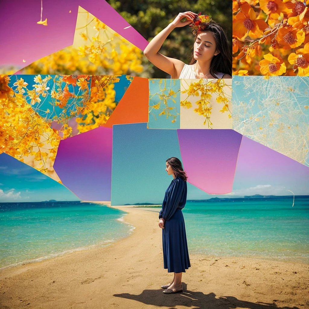 Background: Divide the background into two halves. The left half should depict a serene, comforting home setting with warm tones (such as soft yellows, oranges, and browns). The right half should illustrate a dreamy, alluring landscape with cooler tones (such as blues, purples, and soft pinks) to represent the longing and temptation.
Central Elements: In the middle, depict a woman standing at the crossroads, facing a difficult choice. Her expression should be one of deep contemplation and sadness. To the left, have a figure of a man, her husband, portrayed with an aura of stability and peace. To the right, depict an older man, her senior, exuding a mysterious and tempting charm.
Foreground: Include subtle symbols around the woman that represent her internal conflict. On the left side, show symbols of home and stability, like a small house, a heart, and an anchor. On the right side, include symbols of desire and adventure, like a key, an open door, and stars.
Symbols: Incorporate elements that highlight the theme of being torn between two loves. Use contrasting elements like broken chains near the woman to signify her struggle to break free from her emotions, and blooming flowers near her feet to symbolize growth and the possibility of a new beginning.
Text: The album title "Torn Between Two Loves" should be prominently displayed at the top in a flowing, elegant font. The artist's name, "Your Name," should be at the bottom in a bold, modern font.
Color Scheme: Use a warm color palette (soft yellows, oranges, browns) on the left side to represent comfort and past, transitioning to a cool color palette (blues, purples, pinks) on the right side to represent longing and future possibilities. The middle area where the woman stands can
。 High resolution, masterpiece, Highest quality, Intricate details, Very detailed, Clear focus, Delicate skin, practical skin texture, texture, Delicate eyes, Professional, 4K, Shot with Canon, 85mm, Shallow and deep, Kodak Vision Color, Exactly, Very detailed, photograph_\(Extremist\), photographpractical, practical, Post-processing, Maximum details, Roughness, Real Life, Extremist practical, Photorealism, photographgraphy, 8K Ultra HD, photographgraphy