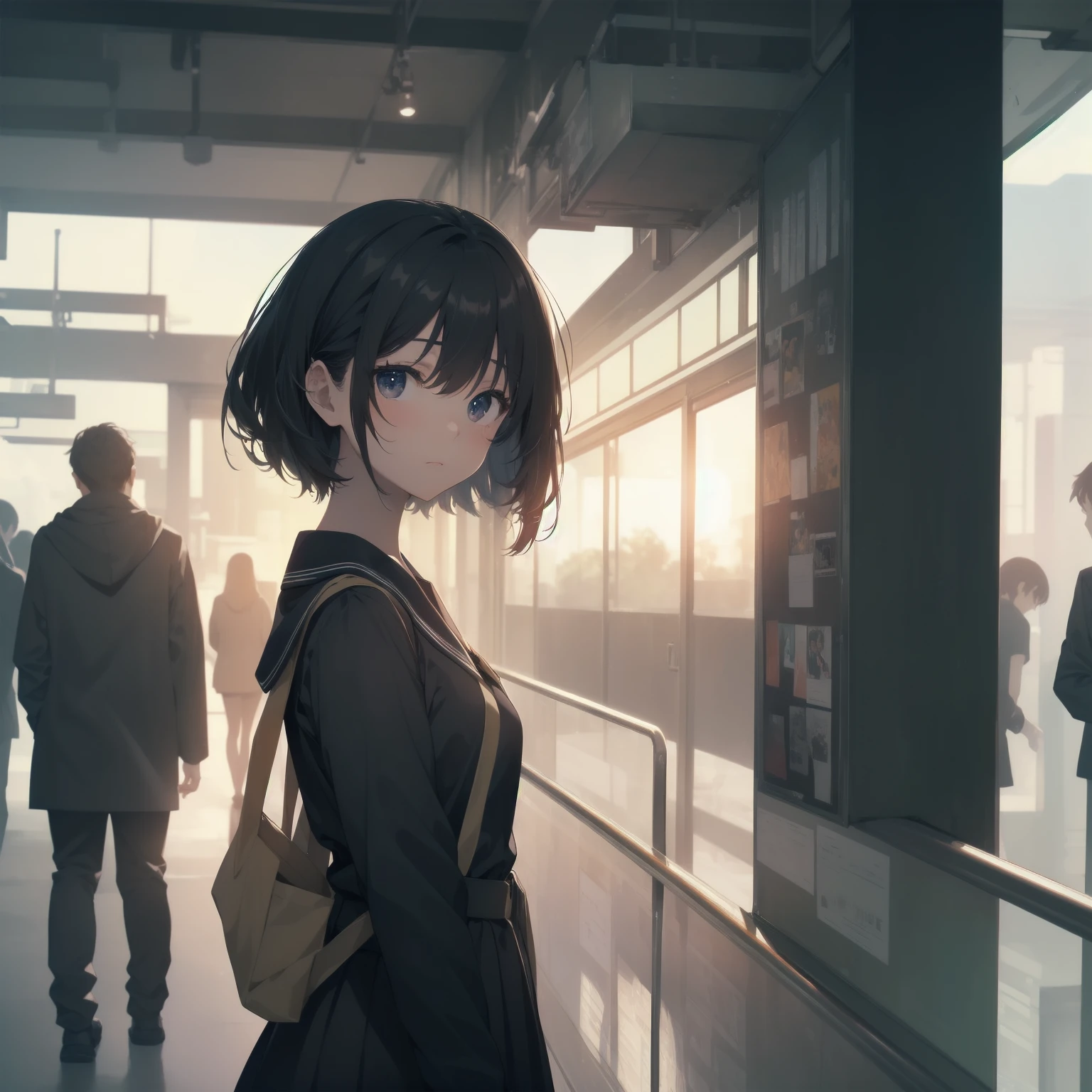 ultra-absurdres-Top quality by artist God, ultra-detailed, high resolution, anime moe artstyle, best anime 8k konachan wallpaper, pixiv contest winner, pool:2810, perfect anatomy,break, 1girl, (Please draw a girl walking sleepily to school alone. )break,(Solo,little female, 13-year-old:1.3),Full limbs, complete fingers,a junior high school student, (very short hair), short cut, flat chest, , small butt, small black eyes, beautiful detailed eyes, well-proportioned iris and pupils, expressive eyes, highres detailed hair, soft expression, salor school_uniform, sailor collar, serahuku, bow, pleated skirt,(Detailed Lighting), (Detailed background), in the School commute route. break,super detailed skin, Best cinematic lighting powered by famous artist, 8k,beauty illustration,photoshop_(medium),very aesthetic,break,((artist:sumiyao_(amam) )), artist:clamp ,artist:carnelian ,artist:kantoku ,