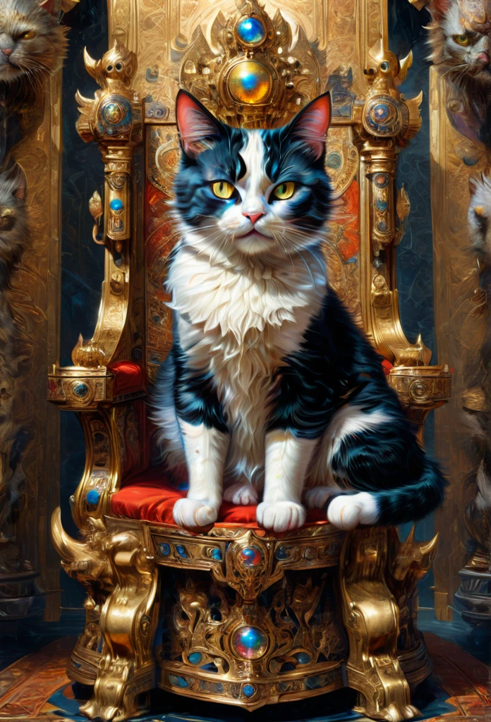 Throne of Power, full body, mix cat, best quality, masterpiece, very aesthetic, perfect composition, intricate details, ultra-detailed