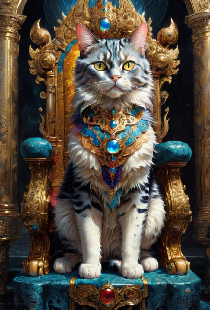 Throne of Power, full body, mix cat, best quality, masterpiece, very aesthetic, perfect composition, intricate details, ultra-detailed