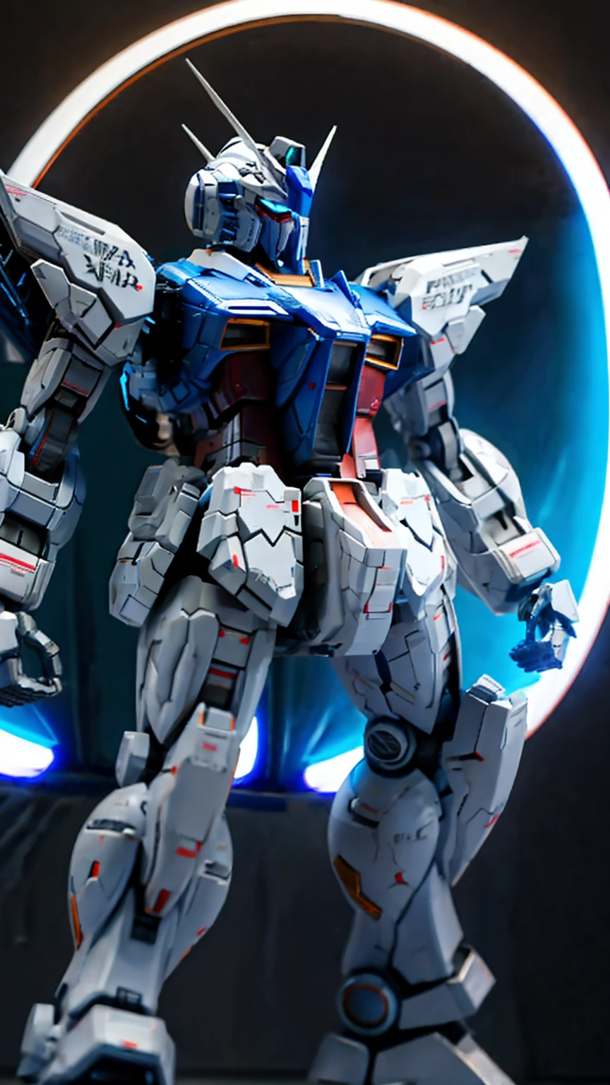 It is enveloped in a spherical blue light.、Giant humanoid robot、Strike Freedom、