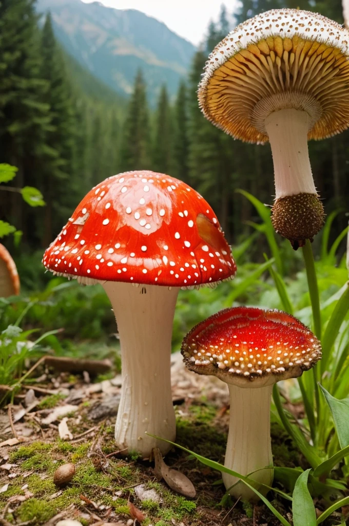 Man eats a fly agaric、Red poisonous mushroom、In the mountains、nature、Real