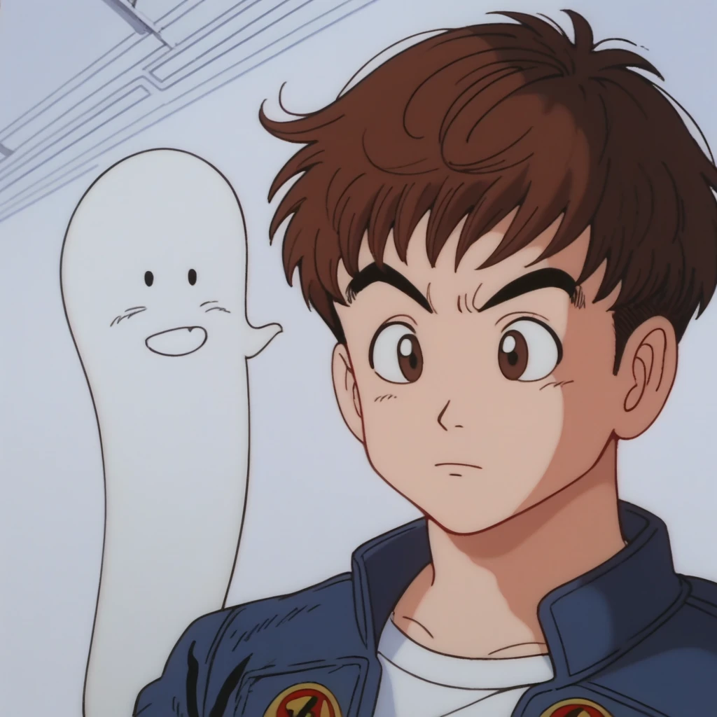 zPDXL, score_9, score_8_up, score_7_up, source_anime, 8k, absurdres, 1boy, drgbls1, robbye reyes, ghost rider comics, brown hair, brown eyes, jeans jacket, open jacket, black pants, face portrait, close up