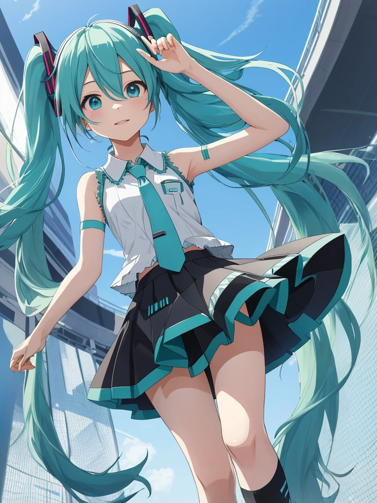 hatsune miku, mini skirt, raising the skirt