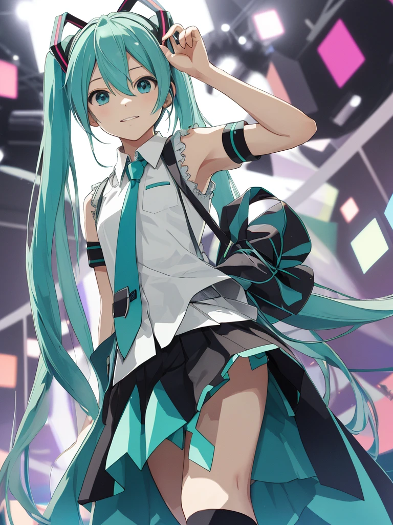 hatsune miku, mini skirt, raising the skirt