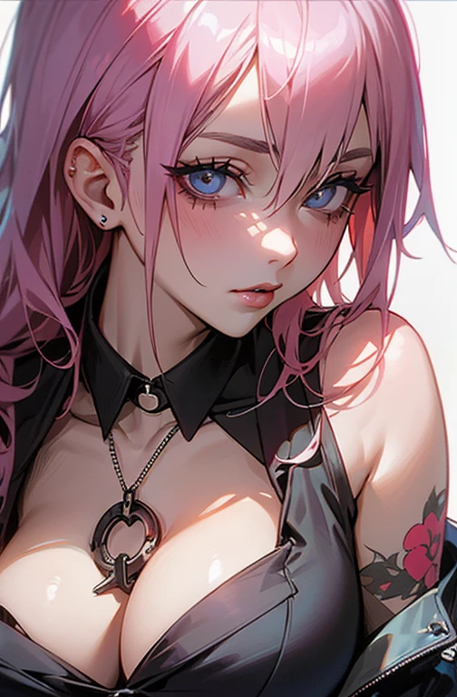 Cool women、sexy、Center of chest、Makima the Chainsaw Man、beauty、Yandere、、Face close-up、Kiss with your eyes closed、Chest tattoo、Heart Pendant