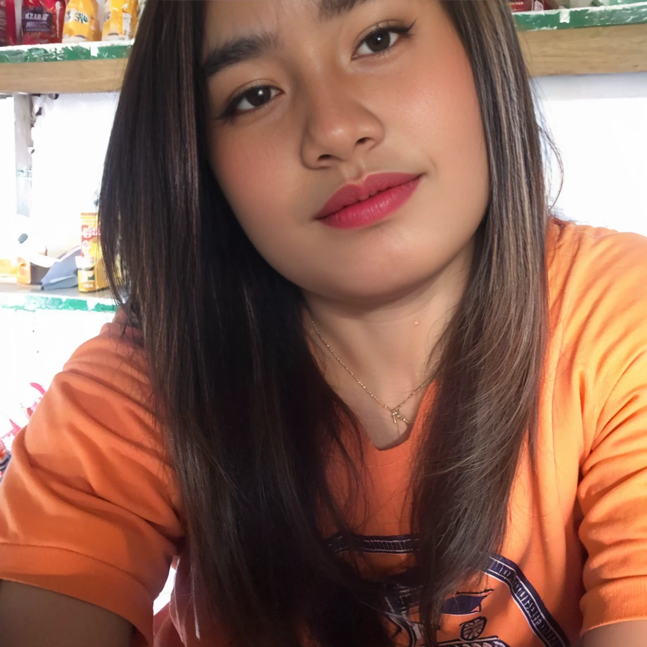 muste piece、High resolution、convenience store of the future、Convenience store clerk、26 year old female、１girl clerk、looking at the camera、smile、Finished as pictured、The cashier is also beautiful、Her skin is white and beautiful、long and beautiful hair、inner color、hair should be tied back、Clerk's uniform、