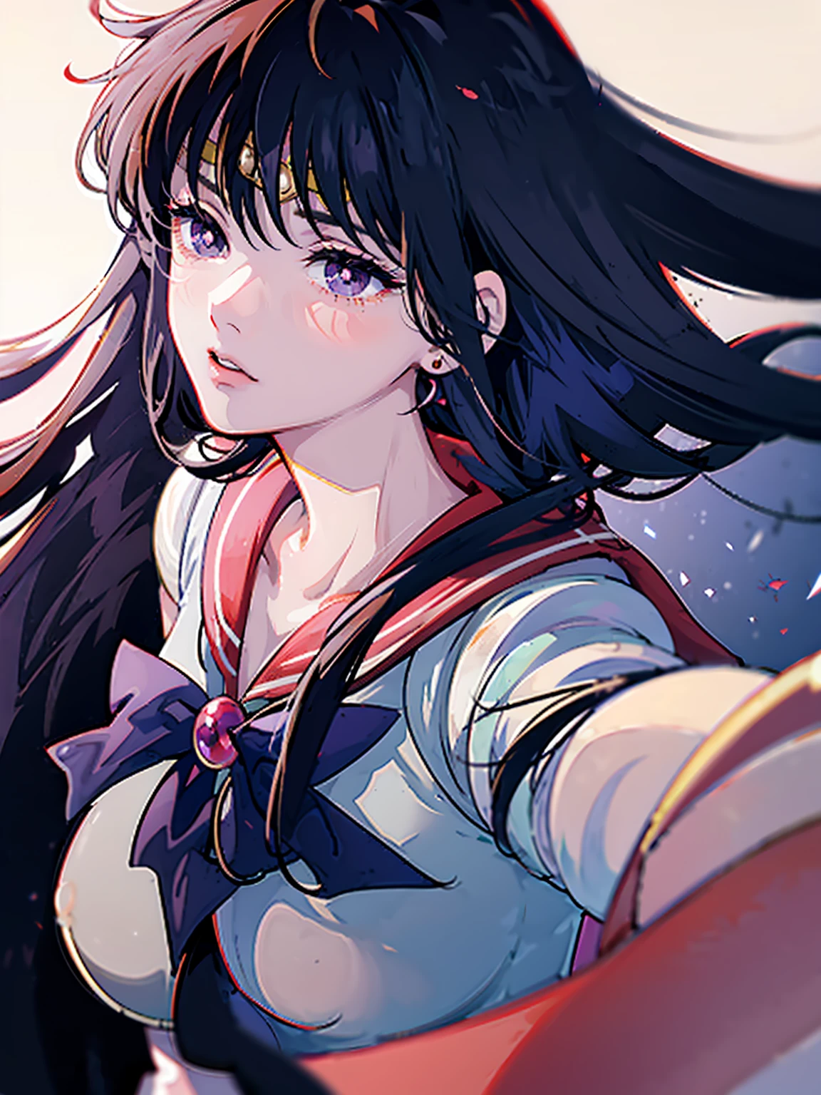 Sailor Mars, Unhealthy face;1.5, Dark Eyes, Dark circles under the eyes, Long Hair, Long Bangs, Eyes through the bangs, Big eyes