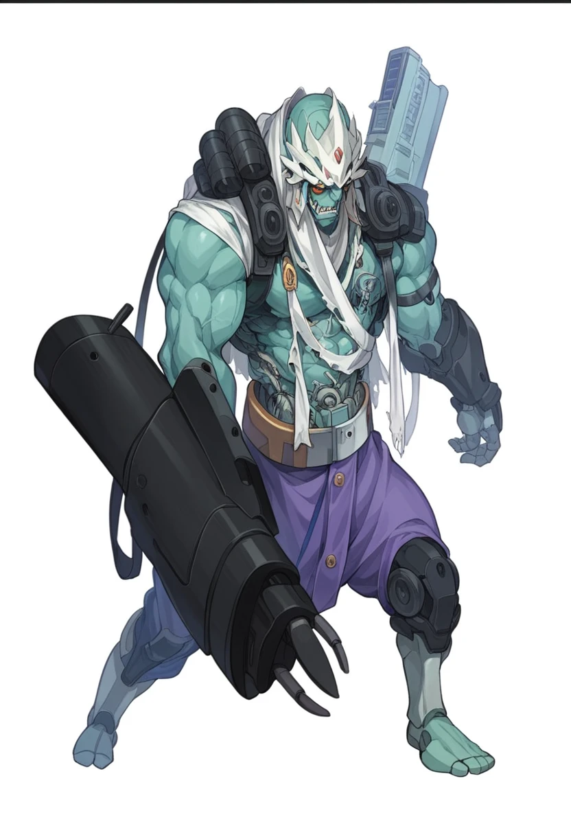 A cartoon closeup shot of a man holding a gun, Muscular male undead robot, 毁灭战士永恒中的Zombies, 肉体 - 机器人 - Zombies, like an ugly giant, Zombies, Character Art Opposite, Full color illustrations, Zombies, Mecha-style Greek god, This character has cryokinesis abilities, Macho monster tough guy, Official Character Art