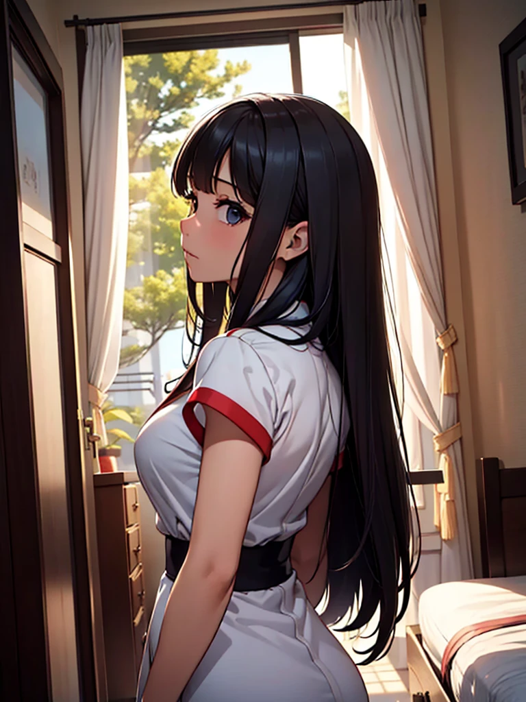 (masterpiece、top-quality、hight resolution、Unity 8k Wallpaper、extremely details CG:1), A detailed illustration of a scene inside a hotel room. A call girl, who has just been recognized by a customer who is an acquaintance, is depicted in a seductive manner, trying to ask the customer to keep her secret. She has a mix of desperation and allure in her expression, using her charm to beg for discretion. The perspective is from the customer's point of view, capturing the intense and awkward moment. nsfw, nakorurums