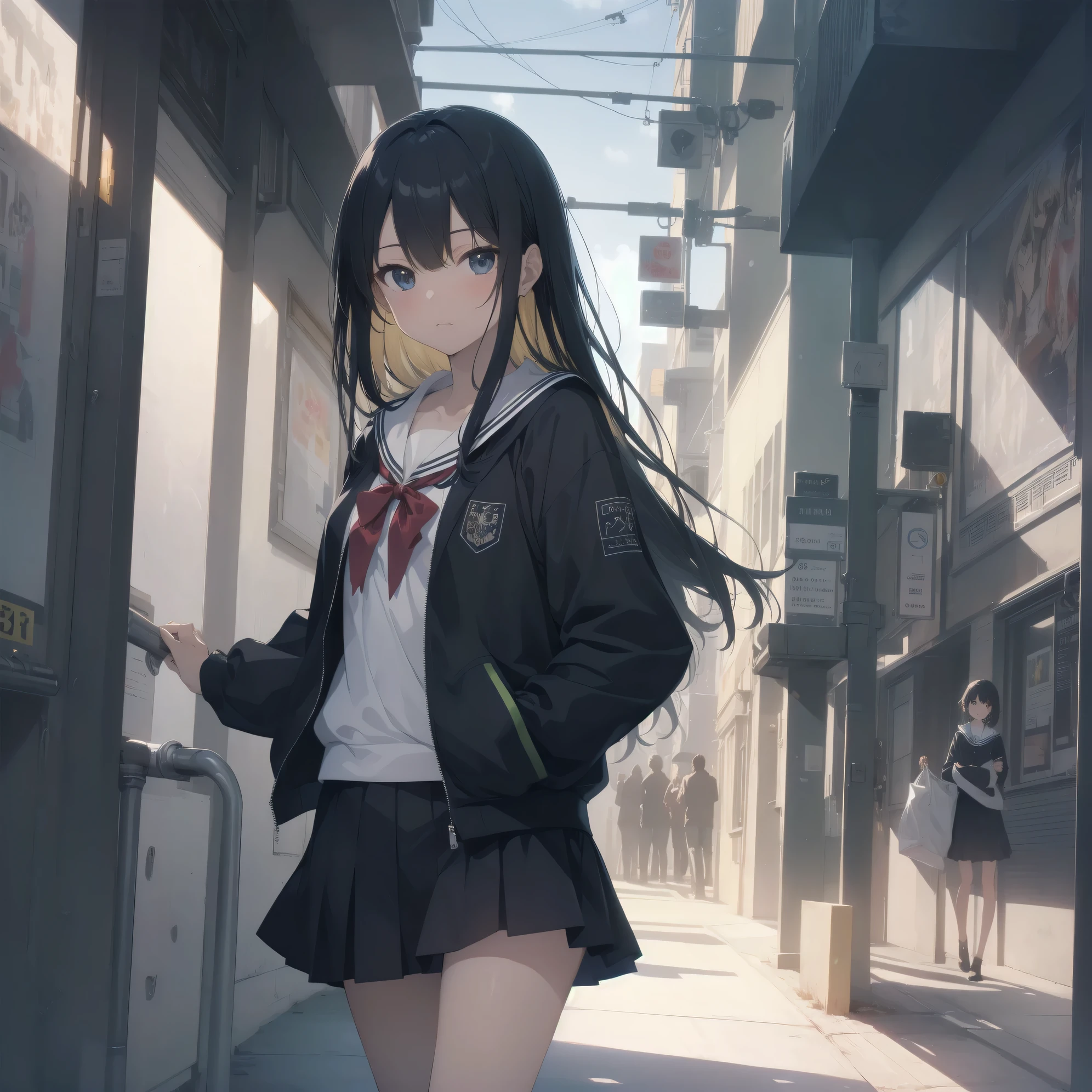 ultra-absurdres-Top quality by artist God, ultra-detailed, high resolution, anime moe artstyle, best anime 8k konachan wallpaper, pixiv contest winner, pool:2810, perfect anatomy,break, 1girl, (Please draw a girl walking sleepily to school alone. )break,(Solo,little female, 13-year-old:1.3),Full limbs, complete fingers,a junior high school student, (very short hair), short cut, flat chest, , small butt, small black eyes, beautiful detailed eyes, well-proportioned iris and pupils, expressive eyes, highres detailed hair, soft expression, salor school_uniform, sailor collar, serahuku, bow, pleated skirt,(Detailed Lighting), (Detailed background), in the School commute route. break,super detailed skin, Best cinematic lighting powered by famous artist, 8k,beauty illustration,photoshop_(medium),very aesthetic,break,((artist:sumiyao_(amam) )), artist:clamp ,artist:carnelian ,artist:kantoku ,