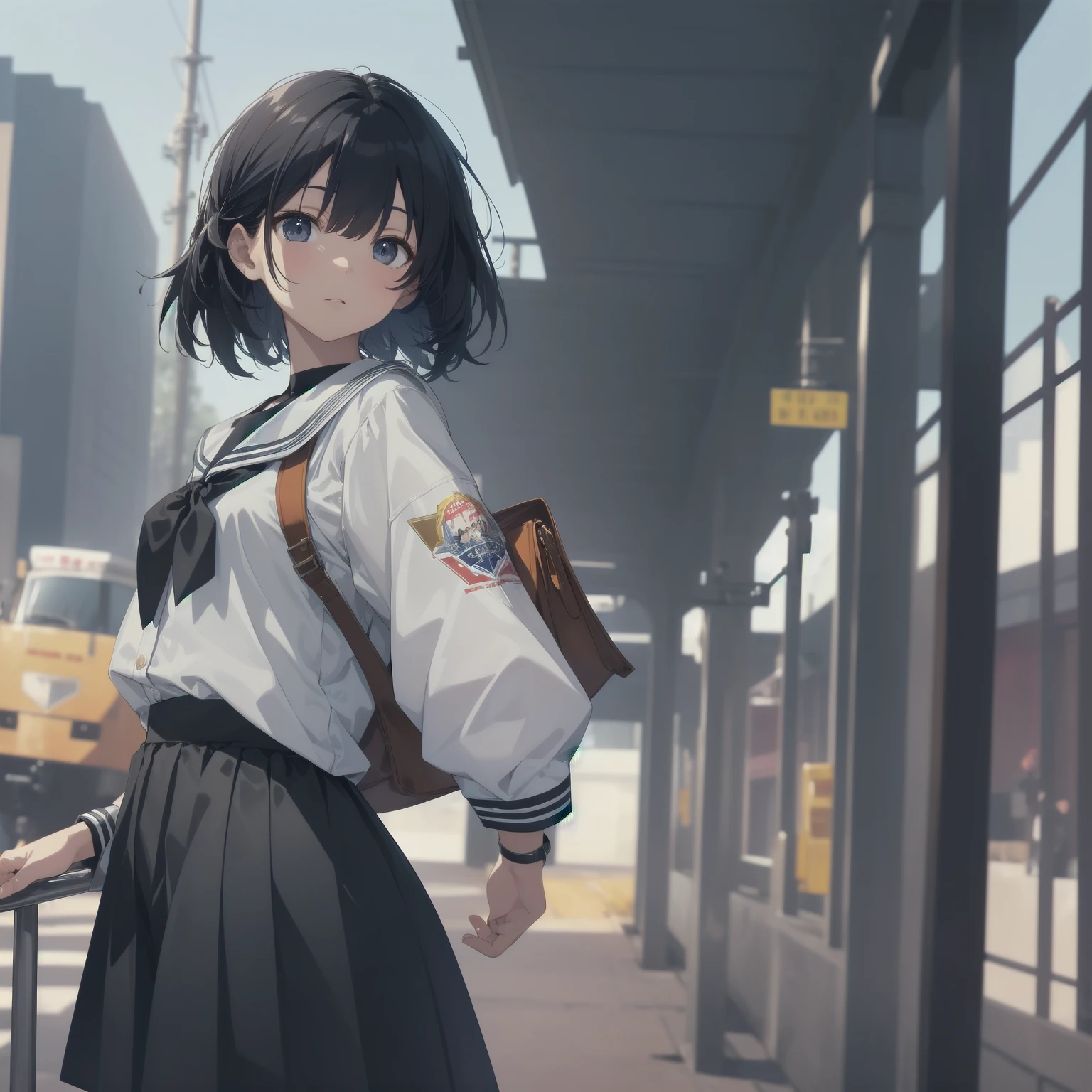 ultra-absurdres-Top quality by artist God, ultra-detailed, high resolution, anime moe artstyle, best anime 8k konachan wallpaper, pixiv contest winner, pool:2810, perfect anatomy,break, 1girl, (Please draw a girl walking sleepily to school alone. )break,(Solo,little female, 13-year-old:1.3),Full limbs, complete fingers,a junior high school student, (very short hair), short cut, flat chest, , small butt, small black eyes, beautiful detailed eyes, well-proportioned iris and pupils, expressive eyes, highres detailed hair, soft expression, salor school_uniform, sailor collar, serahuku, bow, pleated skirt,(Detailed Lighting), (Detailed background), in the School commute route. break,super detailed skin, Best cinematic lighting powered by famous artist, 8k,beauty illustration,photoshop_(medium),very aesthetic,break,((artist:sumiyao_(amam) )), artist:clamp ,artist:carnelian ,artist:kantoku ,
