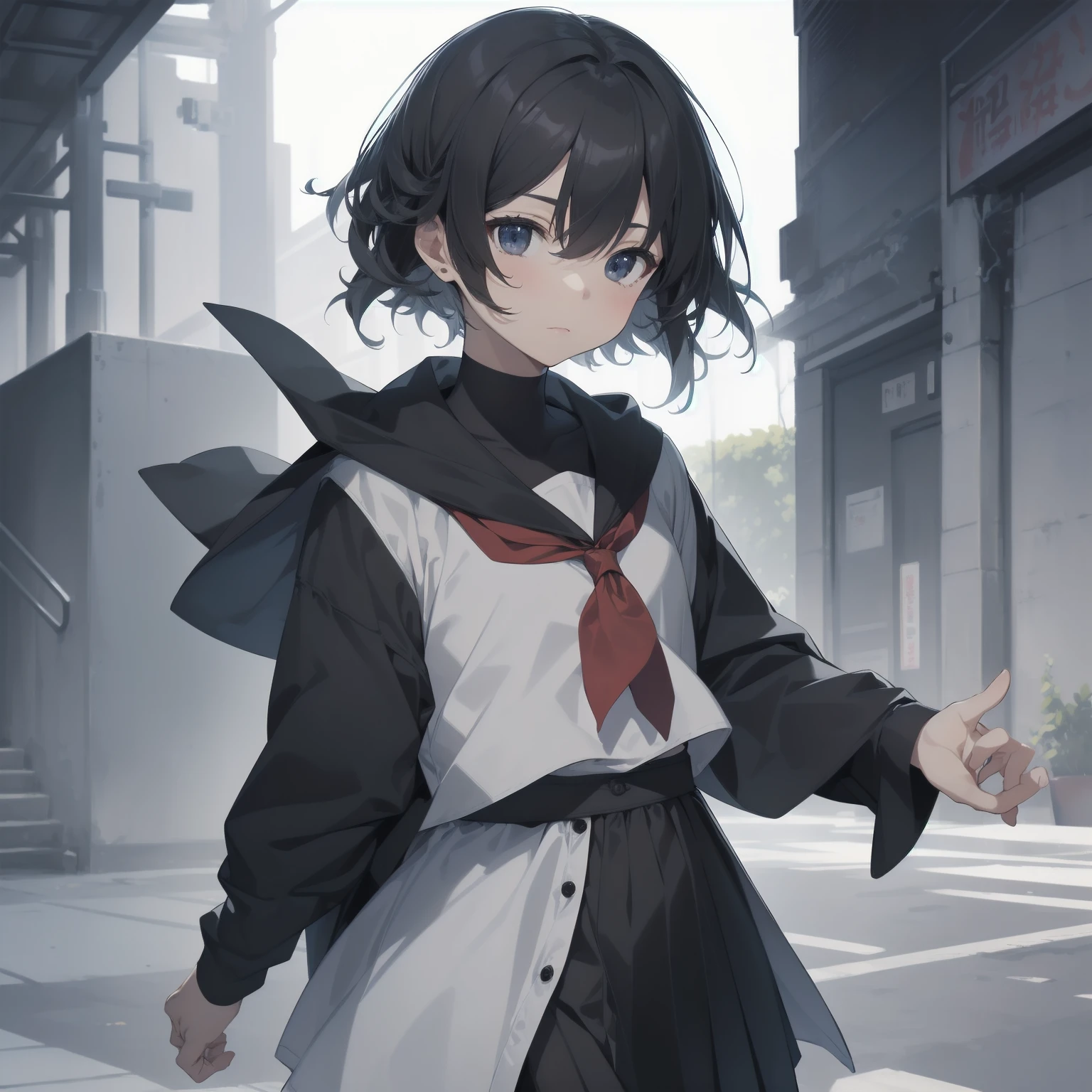 ultra-absurdres-Top quality by artist God, ultra-detailed, high resolution, anime moe artstyle, best anime 8k konachan wallpaper, pixiv contest winner, pool:2810, perfect anatomy,break, 1girl, (Please draw a girl walking sleepily to school alone. )break,(Solo,little female, 13-year-old:1.3),Full limbs, complete fingers,a junior high school student, (very short hair), short cut, flat chest, , small butt, small black eyes, beautiful detailed eyes, well-proportioned iris and pupils, expressive eyes, highres detailed hair, soft expression, salor school_uniform, sailor collar, serahuku, bow, pleated skirt,(Detailed Lighting), (Detailed background), in the School commute route. break,super detailed skin, Best cinematic lighting powered by famous artist, 8k,beauty illustration,photoshop_(medium),very aesthetic,break,((artist:sumiyao_(amam) )), artist:clamp ,artist:carnelian ,artist:kantoku ,
