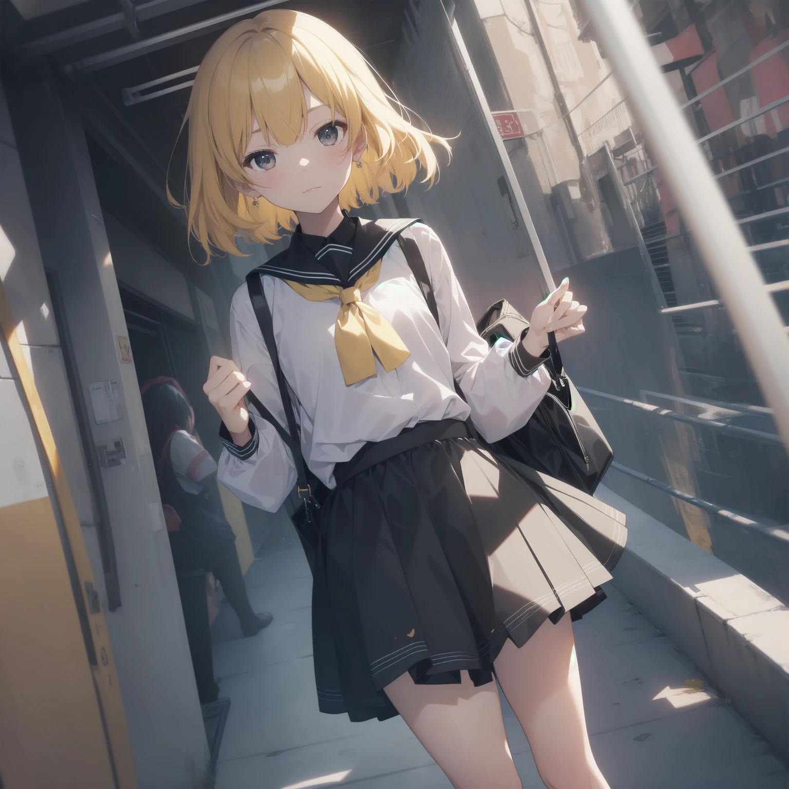 ultra-absurdres-Top quality by artist God, ultra-detailed, high resolution, anime moe artstyle, best anime 8k konachan wallpaper, pixiv contest winner, pool:2810, perfect anatomy,break, 1girl, (Please draw a girl walking sleepily to school alone. )break,(Solo,little female, 13-year-old:1.3),Full limbs, complete fingers,a junior high school student, (very short hair), short cut, flat chest, , small butt, small black eyes, beautiful detailed eyes, well-proportioned iris and pupils, expressive eyes, highres detailed hair, soft expression, salor school_uniform, sailor collar, serahuku, bow, pleated skirt,(Detailed Lighting), (Detailed background), in the School commute route. break,super detailed skin, Best cinematic lighting powered by famous artist, 8k,beauty illustration,photoshop_(medium),very aesthetic,break,((artist:sumiyao_(amam) )), artist:clamp ,artist:carnelian ,artist:kantoku ,
