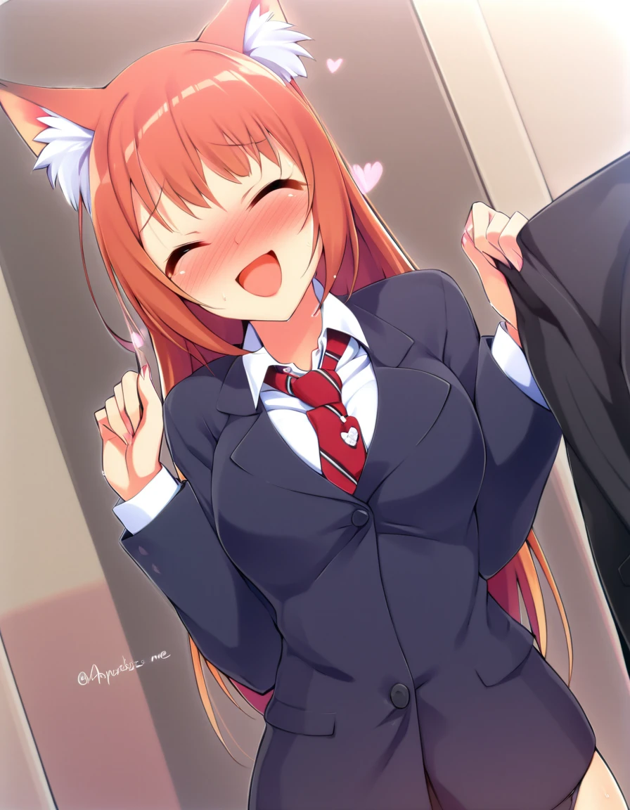 one girl, naive, school blazer, my classmate, beauty, necktie, beauty, aphrodisiac, happy, wolf ears, blush, ecstatic, love me, girl is charmed by me
