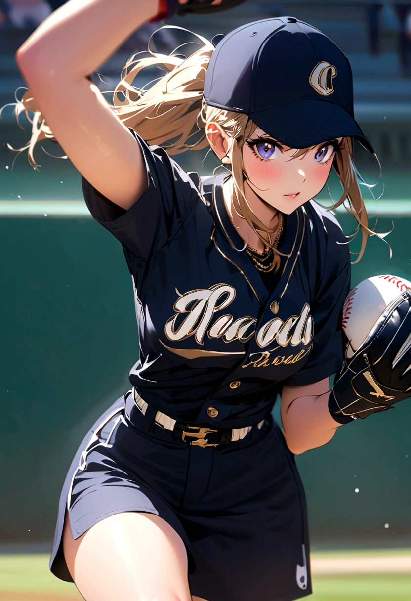 girl、Baseball pitcher、throw a ball