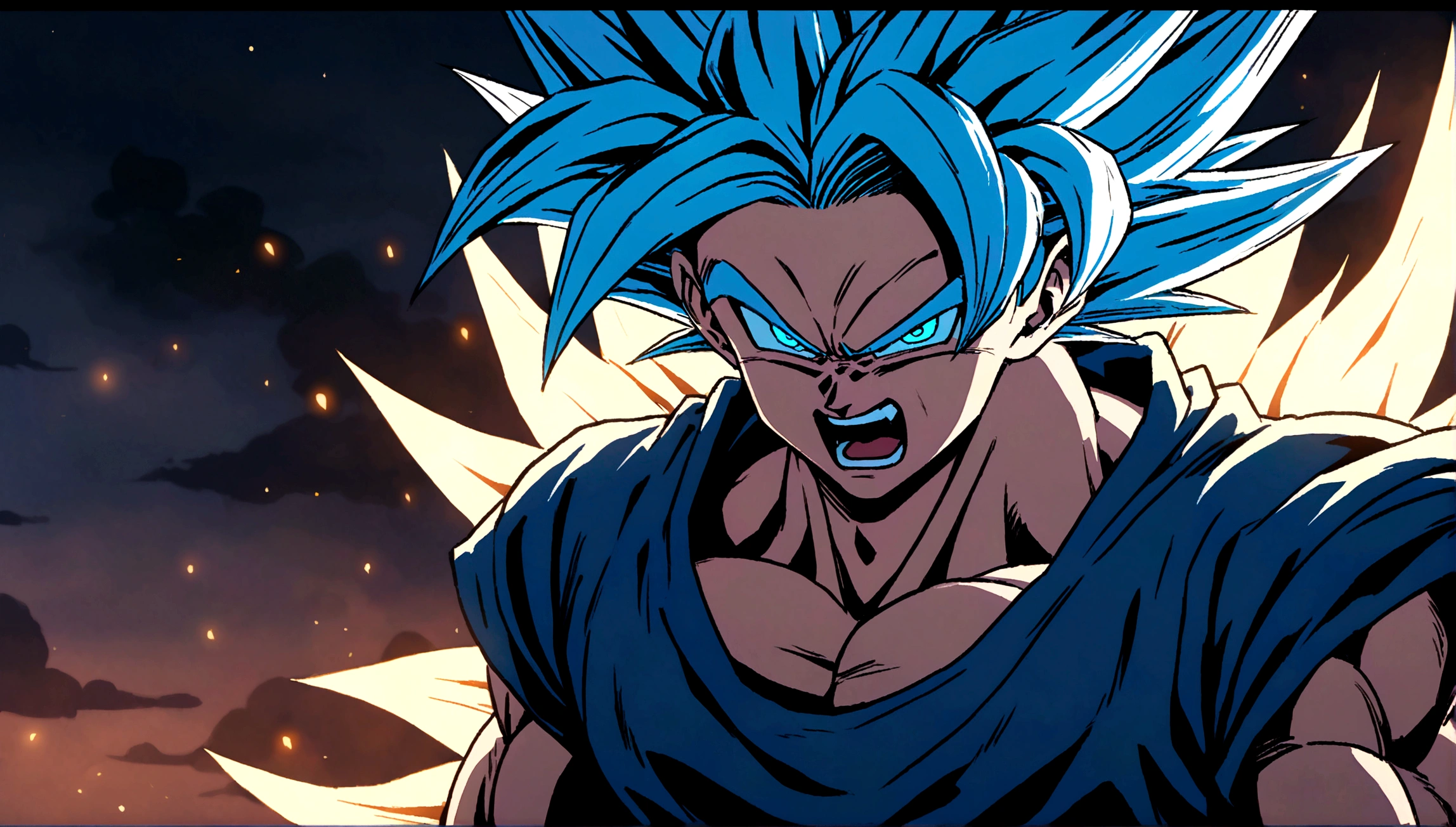 angry goku in super saiyan blue