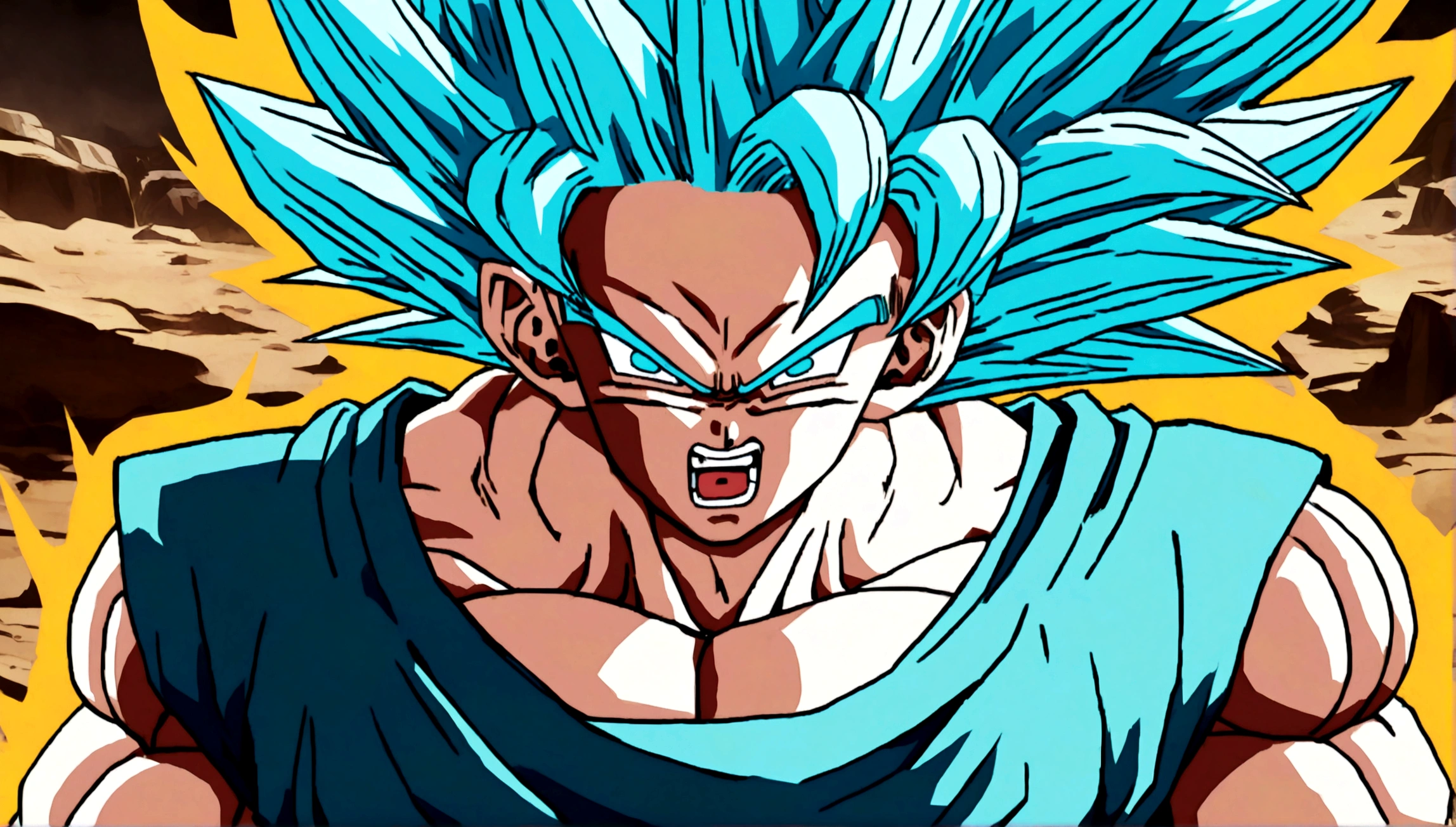 angry goku in super saiyan blue
