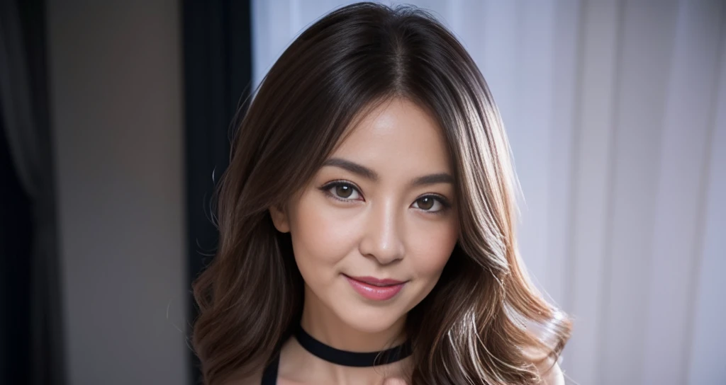 1gravure, from the chest up, masutepiece, Best Quality, Ultra-detailed, Photorealistic, super detailed skin, Perfect Anatomy, (1 japanese mature woman), (Solo), sixty years old, (Wrinkles at the corners of the eyes:1.3), Large breasts, A MILF, glamor, A sexy, Chromo-white skin, Looking at Viewer、Super large udder、Sleeveless knitwear、Tight Fit Knitted Dresseuchimuchi、Black pantyhose、high-heels、Smile、sitting on、Hotel bedroom