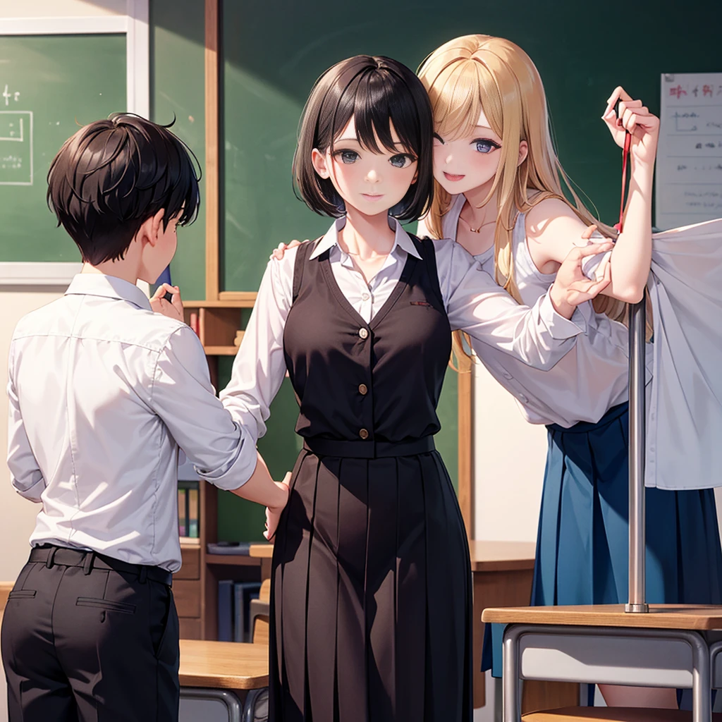 Highest quality,Highest quality,A female elementary school teacher in her 30s and a 6-year-old boy、The teacher is wearing a tight long skirt、The teacher hugs the boy from behind.、Put your hand in your crotch、Boys holding skirts