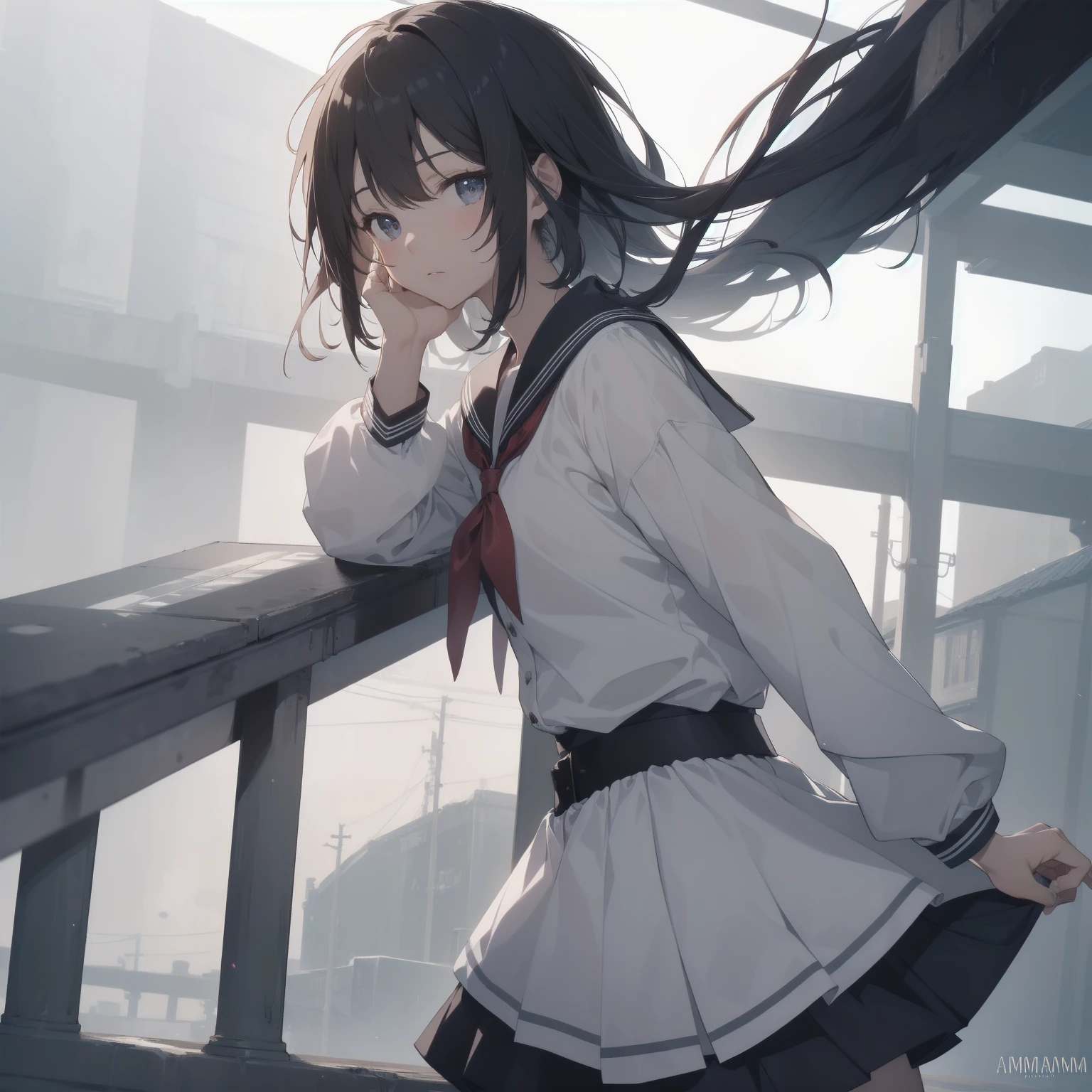 ultra-absurdres-Top quality by artist God, ultra-detailed, high resolution, anime moe artstyle, best anime 8k konachan wallpaper, pixiv contest winner, pool:2810, perfect anatomy,break, 1girl, (Please draw a girl walking sleepily to school alone. )break,(Solo,little female, 13-year-old:1.3),Full limbs, complete fingers,a junior high school student, (very short hair), short cut, flat chest, , small butt, small black eyes, beautiful detailed eyes, well-proportioned iris and pupils, expressive eyes, highres detailed hair, soft expression, salor school_uniform, sailor collar, serahuku, bow, pleated skirt,(Detailed Lighting), (Detailed background), in the School commute route. break,super detailed skin, Best cinematic lighting powered by famous artist, 8k,beauty illustration,photoshop_(medium),very aesthetic,break,((artist:sumiyao_(amam) )), artist:clamp ,artist:carnelian ,artist:kantoku ,