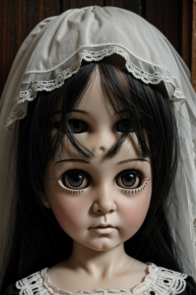 Creepy doll black eyes photo