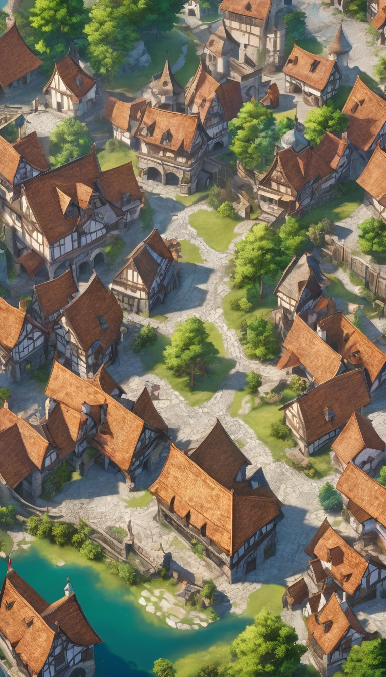 Medieval fantasy town map, anime, From above, Panorama, Super detailed, high quality, Attention to detail, Awards, 最high quality, High resolution, 8K