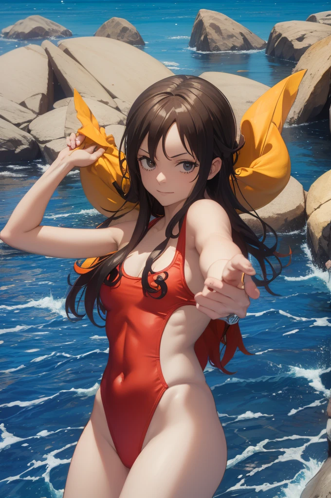 génére moi une image de robin dans one piece en maillot de bain