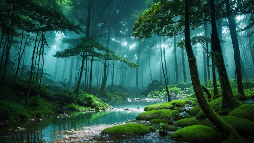 rain,rain粒,rain,scene inside forest,Magic forest backround,Mysterious Forest, rainの降っている森, Mysterious Forest lagoon, Fantasy Forest,Fairytale Forest